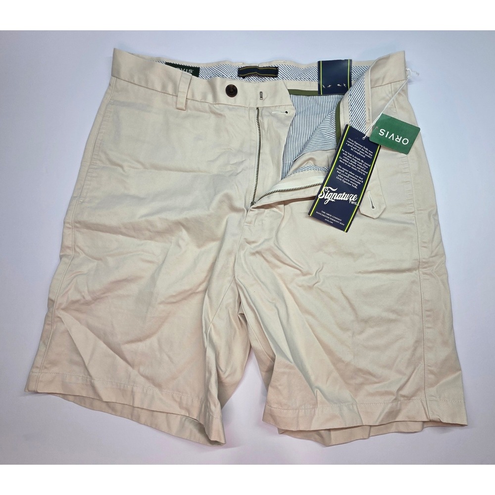 Orvis Signature Twill Shorts Mens 34 Stone Beige Cotton Chino Flat Front 0P8L